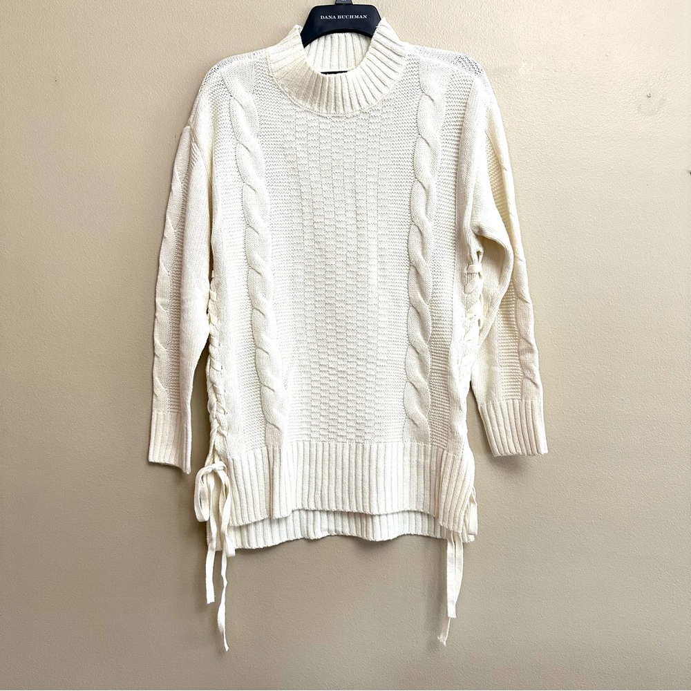 NWOT Black Tape Cable Knit Cream Sweater with Lace Up Side Detail
